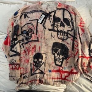 R13 - NWT - PRINTED OVERSIZED SWEATER - SKULL GRAFFITI PRINT